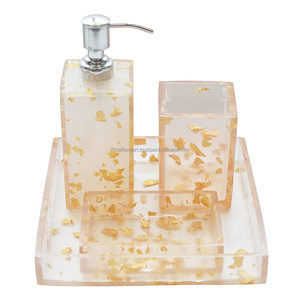 Luxury Golen <b>Foil</b> Resin Cast Tray <b>Dispenser</b> Tumbler and Soap Dish Bathroom Amenities for Hotels - Product Image 4