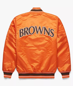 Chaqueta Varsity Personalizada de Satén Naranja para Hombre, Chaqueta Bomber con Logotipo Bordado en Marrón, Uniforme de Béisbol Letterman al por Mayor, Ropa Deportiva - Product Image 2