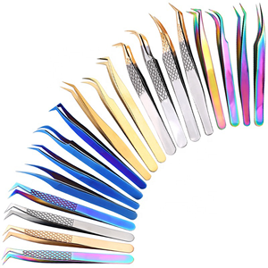 Set of 5 Curved Stainless Steel Eyelash Extension Tweezers Custom Color & Logo Volume Lash <b>Tools</b> Professional Set - Product Image 1