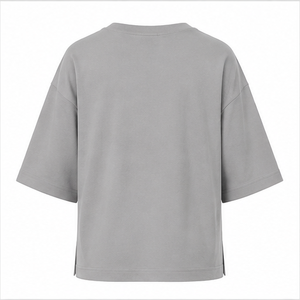 T-shirt pour femme gris clair à col en V et manches coude longues, coupe décontractée WTS-0083 - Product Image 2