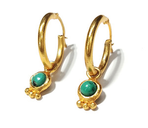 Pendientes de Aro de Turquesa Tibetana Natural, Plata de Ley 925, Chapados en Oro, Joyería Boho Moderna y Elegante, Certificada - Product Image 1