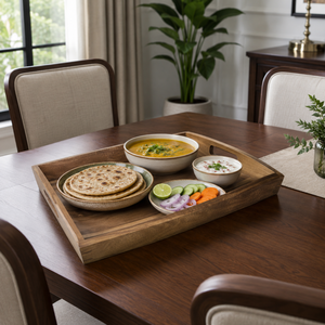 Premium Teak Wood Serving Tray with Cutout Handles | Handmade Wooden Breakfast Tray for Home Hotel Restaurant Coffee <b>Table</b> Decor - Product Image 4