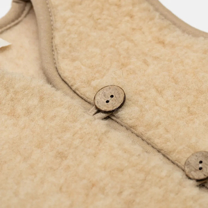 TwillSports Women's Beige Sherpa <b>Vest</b> V-Neck Single Button Sleeveless Fleece Waistcoat Casual Outerwear - Product Image 3