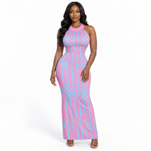 Robe longue sans manches à imprimé géométrique rose Cosh International Sorority Sisterhood, sexy, pour club, en tricot extensible - Product Image 3