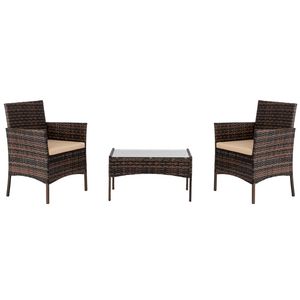 Set di 2 Poltrone Marroni Sfumate e 1 Divanetto con Tavolino in Vetro Temperato, Divano da Giardino in Rattan - Product Image 6