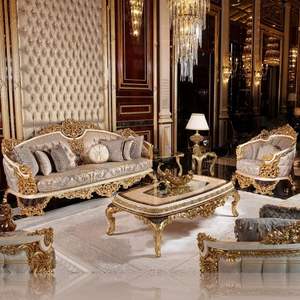 Juego de Sofás Seccionales Clásicos de Lujo, Estructura de Madera, Esponja, Forma de L, Muebles para Sala de Estar de Apartamento, Diseño Tradicional, Indonesia - Product Image 3