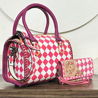 Ensemble de deux pièces assorties : Sac Speedy et Portefeuille en cuir véritable blanc à carreaux, Sac à main de luxe unisexe élégant à porter à l'épaule