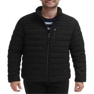 Veste matelassée noire personnalisée pour homme, col montant, fermeture éclair, coupe-vent, tenue décontractée d'hiver, coupe régulière, extérieur en polyester - Product Image 1