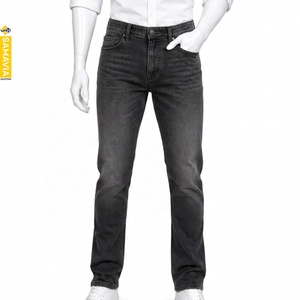 SAMAVIA Men's Solid Straight-Leg Denim <b>Jeans</b> Mid Waist Regular Fit Stonewashed <b>Embroidered</b> Cotton Casual Pants - Product Image 1