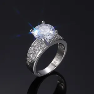 Moissanite <b>Silver</b> <b>Ring</b> Women Classic Round Cut Engagement <b>Ring</b> Pave Band Diamond Look <b>Silver</b> Weight - Product Image 4