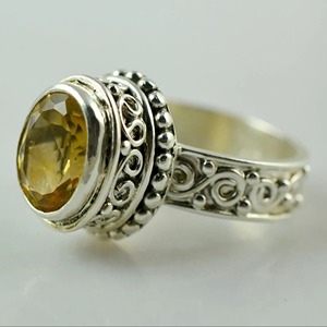Citrine 925 Sterling Silver <b>Boho</b> Statement Promise <b>Ring</b> for Women Yellow Gemstone 8 mm Round November Birthstone Month - Product Image 2