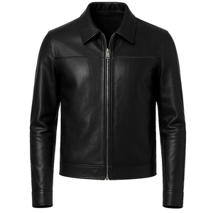 Herren Premium Matt-Lederjacke mit Umlegekragen, Reißverschluss, Slim Fit, Motorrad-Biker-Stil für Herbst und Winter - Product Image 1