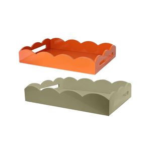 Lacquer Scalloped Tray Set Nesting Wooden Decorative Serving Trays Luxury <b>Vanity</b> <b>Table</b> Makeup Organizer Wholesale - Product Image 2