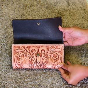 New Women's 100% Genuine Leather Clutch <b>Wallet</b> Handbag Hand Tooled Florals Carved Portable Waterproof Embroidery Tassel Bohemian - Product Image 2
