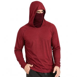 Men's <b>Red</b> Hooded <b>Long</b> <b>Sleeve</b> Sun Protection Shirt Quick Dry Outdoor Athletic <b>Top</b> UPF 50 Solid Color Pullover - Product Image 1
