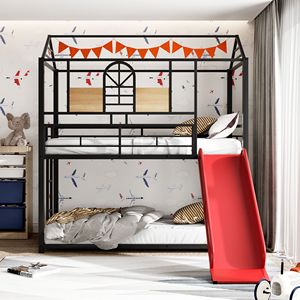 Letto a Castello in Metallo con Scivolo a Forma di Casetta, Disponibile in Tre Colori: Nero, Rosso e Altre Opzioni (Vecchio SKU LP000095AAJ) - Product Image 2