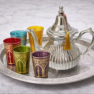 Service à thé marocain 6 verres, un plateau, une théière, dans un coffret cadeau - Product Image 1
