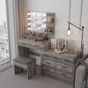 "Modern <b>Makeup</b> Vanity with 10 LED Lights Charging Station & Desk <b>Mirror</b> for Dresser Use" - Product Image 2