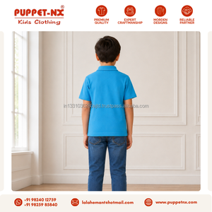 Polo T-shirt en gros, uniforme scolaire unisexe pour enfants à manches courtes, bleu ciel, personnalisable avec logo, approvisionnement en vrac - Product Image 3