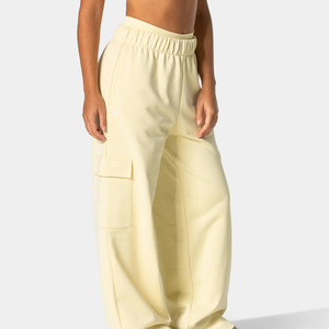 Pantalon cargo taille haute pour femme, coupe ample, longueur intégrale, couleur unie, taille élastique, style streetwear décontracté, qualité supérieure, vente en gros - Product Image 4