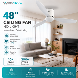 Ventilateur de plafond Winbrook 48 pouces avec télécommande, moteur DC, flux d'air réversible, 3 pales, deux tiges de suspension incluses, économe en énergie - Product Image 2