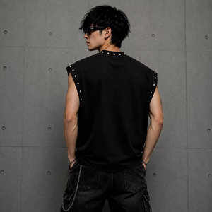 Débardeur personnalisé effet vieilli avec strass, coupe ample vintage, sans manches, imprimé DTG, unisexe, streetwear décontracté - Product Image 5