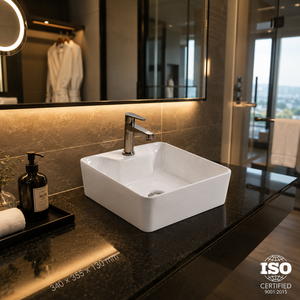 Square Bathroom Sink Wall Mount Minimalist Design Smooth Surface White 5 Year Warranty Made in India Laser Printed Logo - Product Image 2