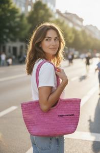 Sac fourre-tout en cuir tissé à la main en cuir de vache véritable de haute qualité de couleur rose - Product Image 2