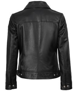 Chaqueta de Motocicleta Personalizada al por Mayor para Mujer, de Cuero Genuino Negro, Satinado, Impermeable, Resistente al Viento, Ecológica, Informal, con Cierre, para Invierno - Product Image 2