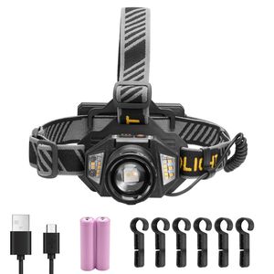 Linterna frontal LED brillante recargable con 16 modos de iluminación, linterna frontal ligera con diadema ajustable de 90 grados - Product Image 1