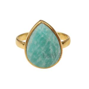 Joyería de piedra de amazonita verde Natural más vendida, anillo en forma de pera con bisel de piedras preciosas de Plata de Ley 925 chapado en oro de 18 quilates para ella - Product Image 1