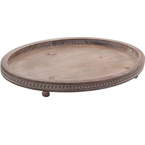 Assiette de présentation rustique en bois perlé, plateau rond en bois, vente en gros, décoration de table vintage style ferme pour mariage et fête, sous-assiette - Product Image 1