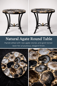 Mesa de Centro de Lujo de Ágata Natural, Mesa de Mosaico Semipreciosa con Base de Hierro, Moderna y Ecológica para Interiores, Patio, Bautizo, Diwali - Product Image 5