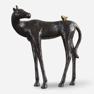 Figura de Caballo Negro Contemporánea con Detalle de Pájaro Dorado, Escultura Decorativa Moderna de Aluminio Hecha a Mano para Mesa, para Habitación Infantil - Product Image 2