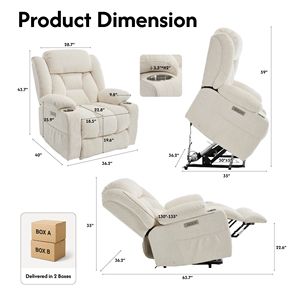 Poltrona Reclinabile Elettrica in Pelle per Anziani con Funzione Massaggio e Riscaldamento, Comoda Seduta per Soggiorno - Product Image 2