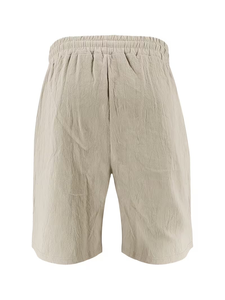 2026 Summer Vacation Style Men's Khaki 100% Cotton Satin Short Sleeve Shirt Long Pants Shorts Set Casual Beach 2pcs Quick Dry - Product Image 6