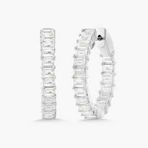 Diamond Huggie <b>Earrings</b> Large Emerald Cut Lab Grown 18.5 mm Modern Double Sided Luxury <b>Hinged</b> <b>Hoops</b> Wholesale 14K 18k Solid Gold - Product Image 1