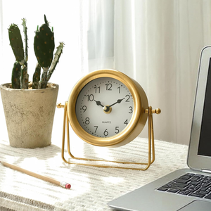 Elegant Brass Tabletop <b>Clock</b> with Glass Cover Vintage Desktop Timepiece Classic Home Office Decoration - Product Image 4
