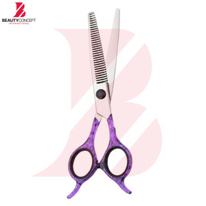 Ciseaux à effiler les cheveux professionnels avec logo personnalisé, motif violet, manche en plastique, outils de coiffure pour salon de coiffure - Product Image 4