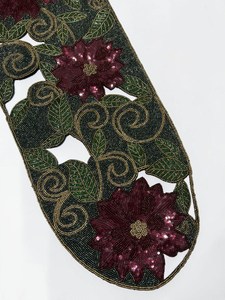 Oval Fabric Table <b>Runner</b> <b>Christmas</b> Poinsettia Beaded Design Handmade Mats & Pads - Product Image 2