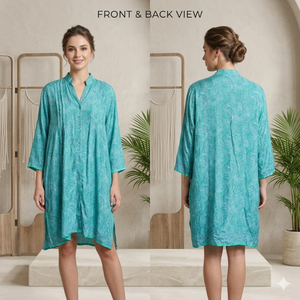 Túnica de Seda para Mujer, Talla Única, Estilo Ibiza, Bohemio, Paisley, Cuello en V, Color Verde Azulado Mandarina, para Playa, Resort, Casual y Vacaciones - Product Image 4