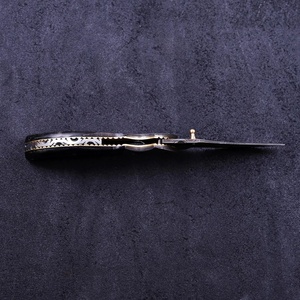 Cuchillo Plegable EDC de Cobre Damasco Hecho a Mano de Primera Calidad, Mango de Cuerno de Búfalo, Punta Recta, para Acampar al Aire Libre, Cuchillos Utilitarios de Bolsillo - Product Image 4