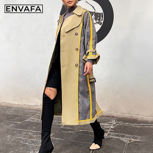 Manteau Trench Long Mi-long pour Femme, Style Personnalisé, Coupe-vent, Double Boutonnage, Motif Carreaux, Automne - Product Image 4