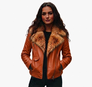 Blouson Bomber en Cuir Respirant pour Femme avec Col Montant et Fermeture Éclair Cachée – Veste en Cuir Tendance pour l'Hiver - Product Image 1