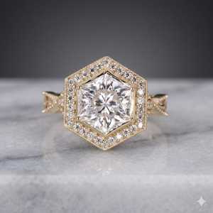Bague Art Déco vintage en or jaune 14K avec diamant hexagonal de 2,01 carats, taille Milgrain, cultivé en laboratoire, bijou de fête, cadeau pour mariage, charmes - Product Image 2