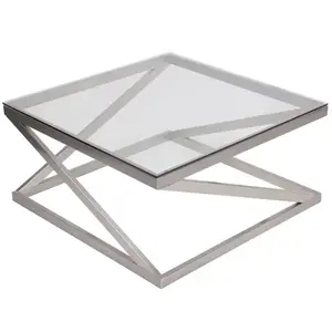 Mesa de Centro de Aluminio de Alta Calidad con Tapa de Vidrio, Forma Cuadrada, Mueble Decorativo para el Hogar, Atractivo y Elegante - Product Image 1