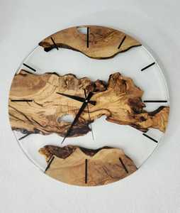 Reloj de Pared de Resina Epoxi con Perlas Blancas y Negras de Lujo, Reloj Redondo Silencioso con Borde Natural de Madera de Olivo para Decoración Moderna del Hogar - Product Image 5