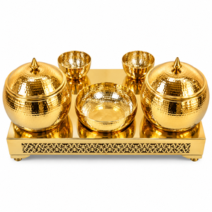 Kavoreza Royal Design Plat de service en acier inoxydable martelé doré, support de buffet orné, finition miroir, durable et éco-responsable - Product Image 3