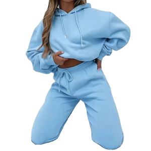 Conjuntos gruesos informales de oficina para mujer, conjuntos de dos piezas de otoño, chándal, sudaderas con capucha, pantalones largos con cordón de bolsillo, traje - Product Image 4