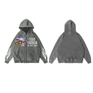 Hoodie unisexe oversize en molleton bouclette 100% coton délavé, imprimé sérigraphié personnalisé, style streetwear, avec fermeture éclair, pour l'hiver - Product Image 3